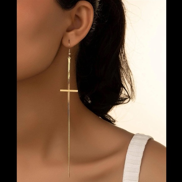 Gold Cross Chain Earrings - Picture 2 of 7
